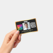Uw Logo QR-code Personeelsfoto Zwart & Goud Badge (Handheld)