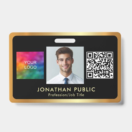Uw Logo QR-code Personeelsfoto Zwart & Goud Badge (Voorzijde)