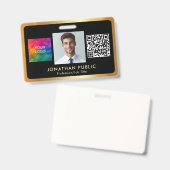 Uw Logo QR-code Personeelsfoto Zwart & Goud Badge (Voor- en achterkant)