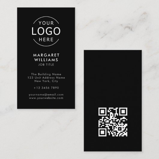 Uw Logo QR Code Zwart Minimalistisch Professioneel Visitekaartje (Voorkant / Achterkant)
