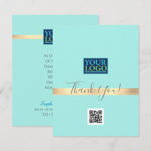 Uw Logo QR-codebusnaam, Gold Stripe Light Blauwgro Bedankkaart (Voorkant / Achterkant)