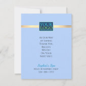 Uw Logo QR-codebusnaam, Gold Stripe Light Blue Bedankkaart (Achterkant)