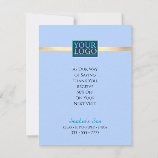 Uw Logo QR-codebusnaam, Gold Stripe Light Blue Bedankkaart (Achterkant)