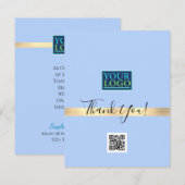 Uw Logo QR-codebusnaam, Gold Stripe Light Blue Bedankkaart (Voorkant / Achterkant)