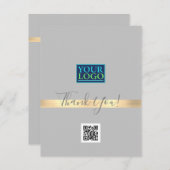 Uw Logo QR-codebusnaam, Gold Stripe Light Grey Bedankkaart (Voorkant / Achterkant)