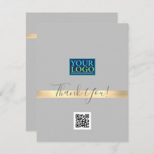 Uw Logo QR-codebusnaam, Gold Stripe Light Grey Bedankkaart (Voorkant / Achterkant)