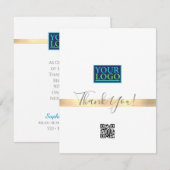 Uw Logo QR-codebusnaam, gouden streep, grijs/blauw Bedankkaart (Voorkant / Achterkant)