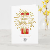 Uw Logo Red Gift Gold Fireworks Group Birthday Kaart (Gele Bloem)