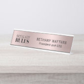 Uw Logo Roos Gold Blush Metallic Modern Bureau Naambordje (Voorkant)