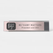 Uw Logo Roos Gold Blush Metallic Modern Bureau Naambordje (Voorkant)