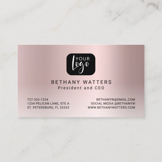 Uw Logo Roos Gold Blush Metallic Modern Visitekaartje (Achterkant)