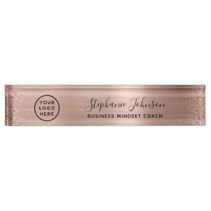 Uw Logo Roos Goud Metallic Glitter Boss Lady Des Naambordje