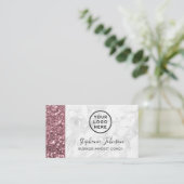 Uw Logo Roos Goud Roze Glitter Wit Marmer Visitekaartje (Staand voorkant)