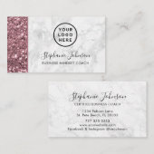 Uw Logo Roos Goud Roze Glitter Wit Marmer Visitekaartje (Voorkant / Achterkant)