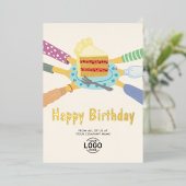 Uw Logo Schattigee taart van al bedrijfsverjaardag Folie Uitnodiging (Staand Voorkant)