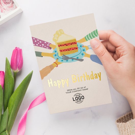 Uw Logo Schattigee taart van al bedrijfsverjaardag Folie Uitnodiging