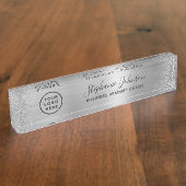 Uw Logo Silver Metallic Glitter Boss Lady Desk N Naambordje (Zijkant)