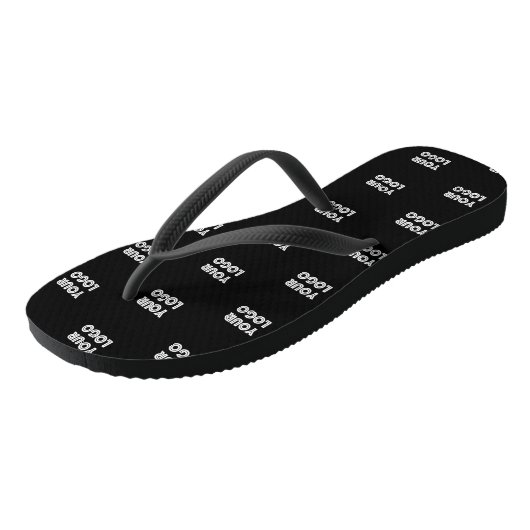 Uw Logo Simpel Herhalende Logo | Zwart Teenslippers (Schuin)