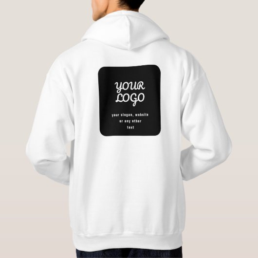 Uw Logo & Slogan of andere tekst | Zwart-wit Hoodie (Achterkant)