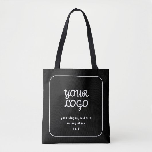 Uw Logo & Slogan of andere tekst | Zwart-wit Tote Bag (Voorkant)