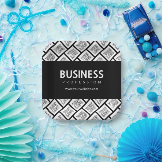 Uw Logo-tegelpatroon en bewerkbare bedrijfsnaam Papieren Bordje (Feest)