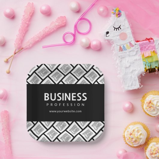 Uw Logo-tegelpatroon en bewerkbare bedrijfsnaam Papieren Bordje (Feest)