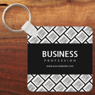Uw Logo-tegelpatroon en bewerkbare bedrijfsnaam Sleutelhanger