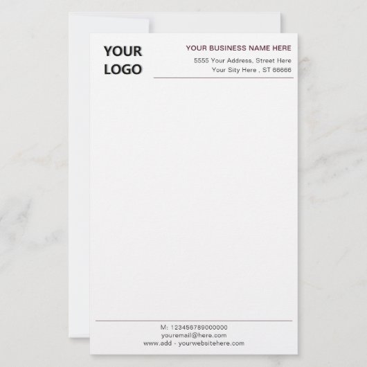 Uw Logo-tekst Business Stationery Paper Sjabloon Briefpapier (Voorkant)