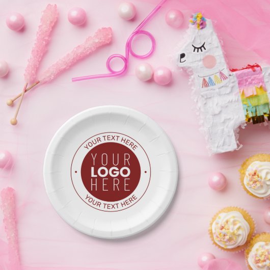 Uw Logo &  tekst | Dieprood/DIY-kleur Papieren Bordje (Feest)