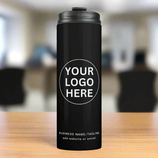 Uw Logo & Tekst Hier l Zwart & Wit Branded Thermosbeker