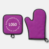 Uw Logo &  tekst | Paarse Violet Ovenwant & Pannenlap Set (Voorkant)