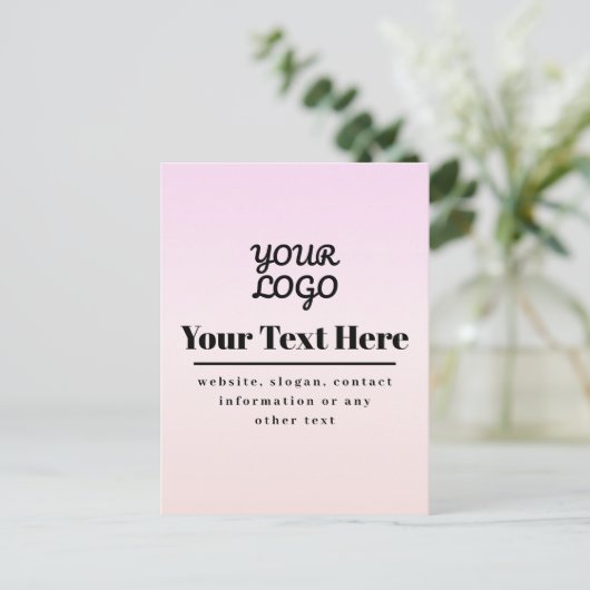 Uw Logo & Tekst | Roze & Perzik Ombre Briefkaart (Staand voorkant)