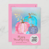 Uw Logo Thanksgiving Roze Pompoen Feestdagenkaart (Voorkant / Achterkant)