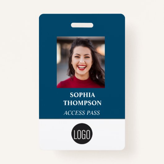 Uw Logo werknemer Naam Fotobalk Code Blauw Badge (Voorkant)