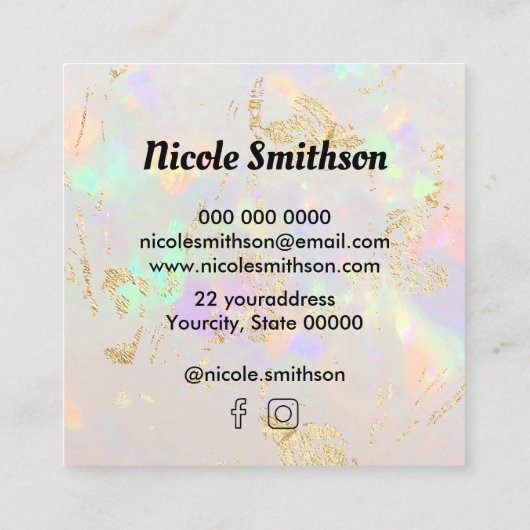 Uw logo wit opaal vierkante visitekaartje (Achterkant)