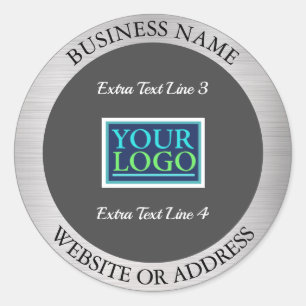 Uw Logo Zakelijke Promo, Alle Info, Zilver Metaal Ronde Sticker