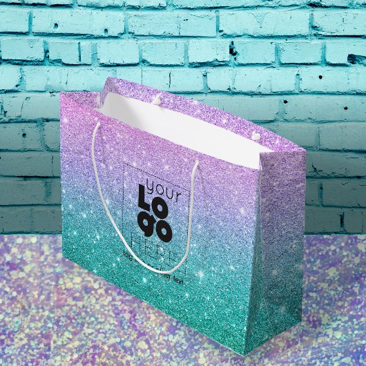 Uw Logo Zeemeermin Ombre Glitter Papieren boodscha Groot Cadeauzakje