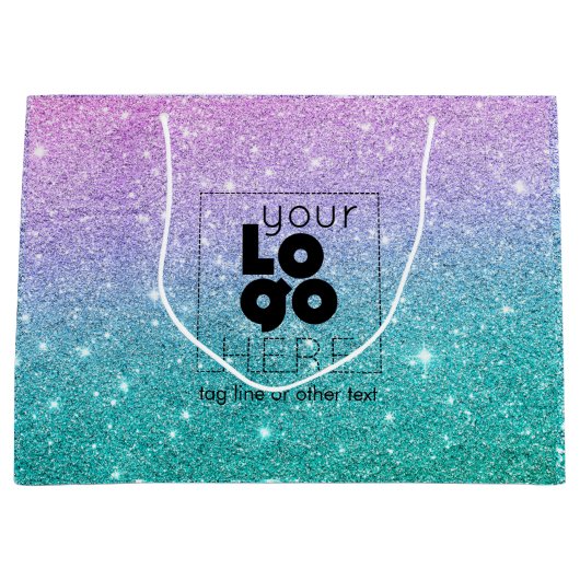 Uw Logo Zeemeermin Ombre Glitter Papieren boodscha Groot Cadeauzakje (Voorkant)