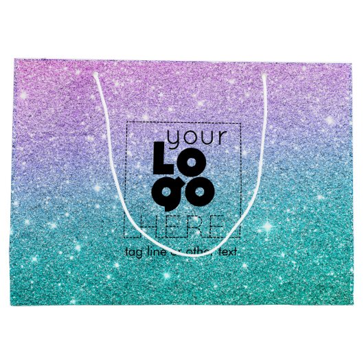 Uw Logo Zeemeermin Ombre Glitter Papieren boodscha Groot Cadeauzakje (Achterkant)