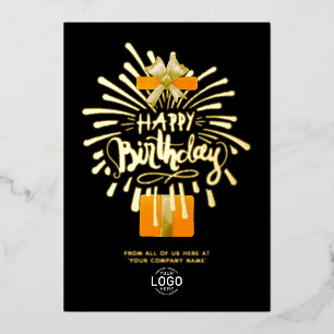 Uw Logo Zwart Oranje Vuurwerk Groepsverjaardag Folie Uitnodiging