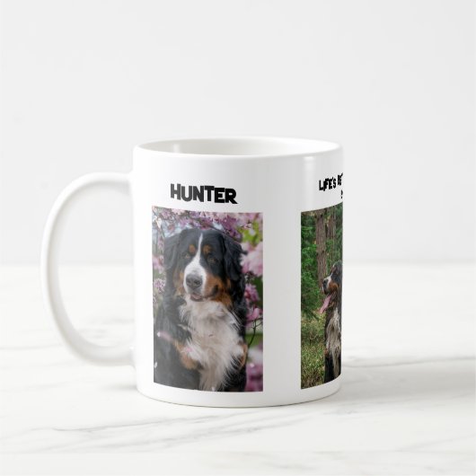 Uw mok met de foto's en jouw tekst van uw huisdier (Links)