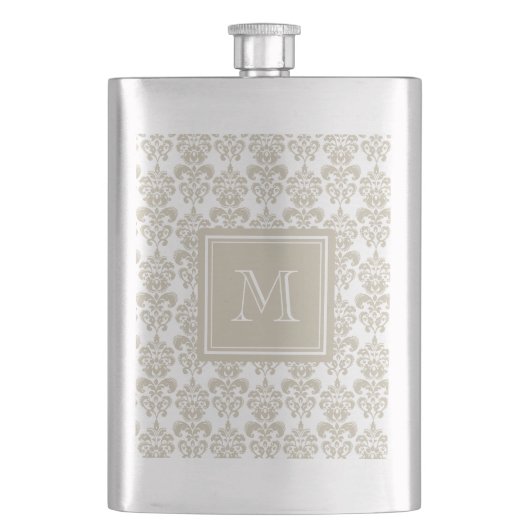 Uw monogram, Beige Damask Patroon 2 Flacon (Voorkant)