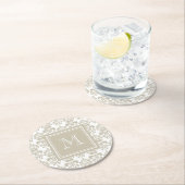 Uw monogram, Beige Damask Patroon 2 Ronde Kartonnen Onderzetter (Insitu)