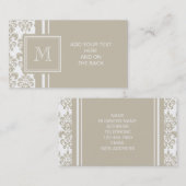 Uw monogram, Beige Damask Patroon 2 Visitekaartje (Voorkant / Achterkant)