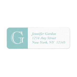 Uw monogram, blauw wit retour adreslabel etiket