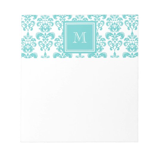 Uw monogram, Blauwgroen Damascus Patroon 2 Notitieblok (Voorkant)