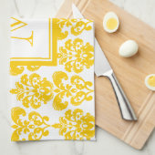 Uw monogram, Geel Damaspatroon 2 Theedoek (Quarter Fold)