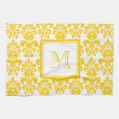 Uw monogram, Geel Damaspatroon 2 Theedoek (Horizontaal)