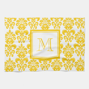 Uw monogram, Geel Damaspatroon 2 Theedoek