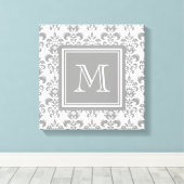 Uw monogram, grijs Damascus Patroon 2 Canvas Afdruk (Insitu (Houten vloer))